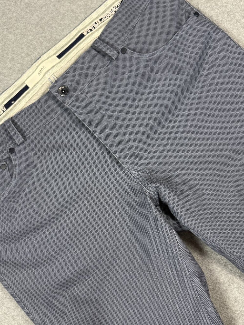 Brax Chuck J Flex Jersey Pants Mens 38x32 (fits 39x29) Blue Micro Pattern